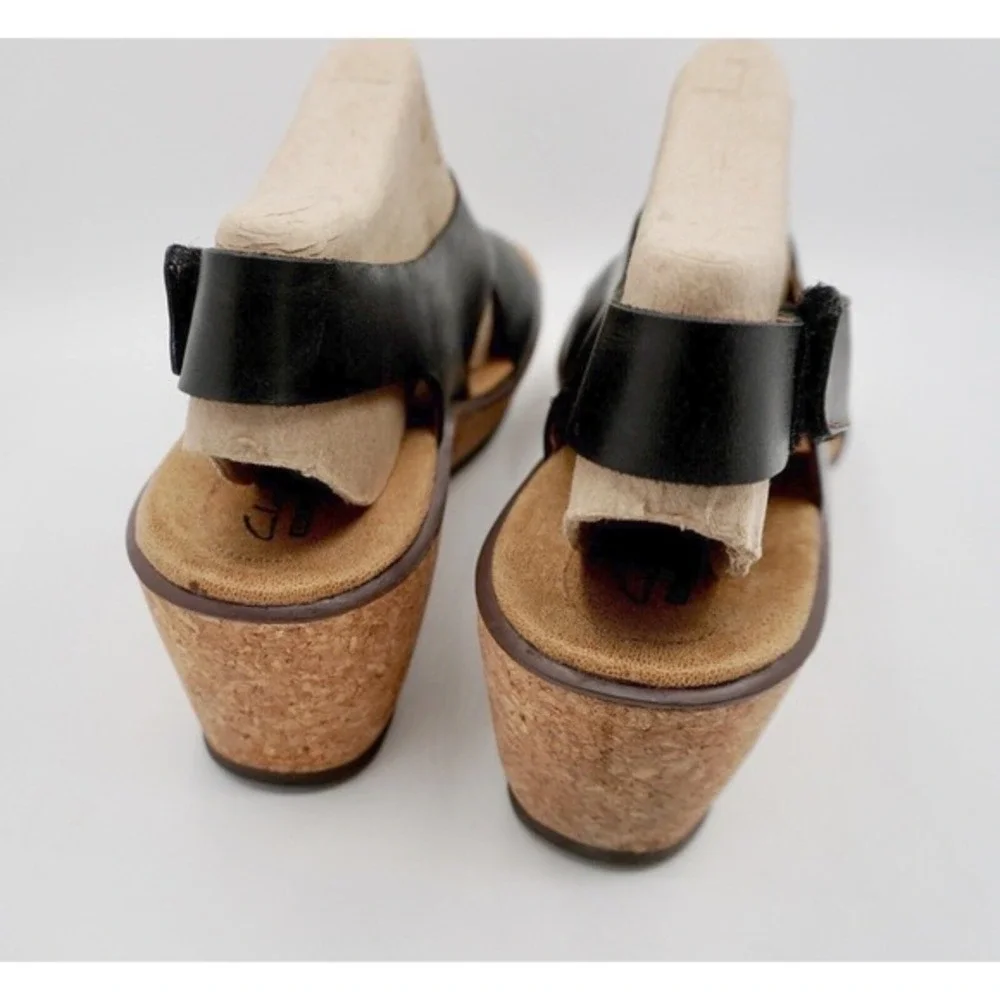 Clarks Rosemund Dune Black Leather Cork Wedge Sandals 11 M Resortwear 35-01-01